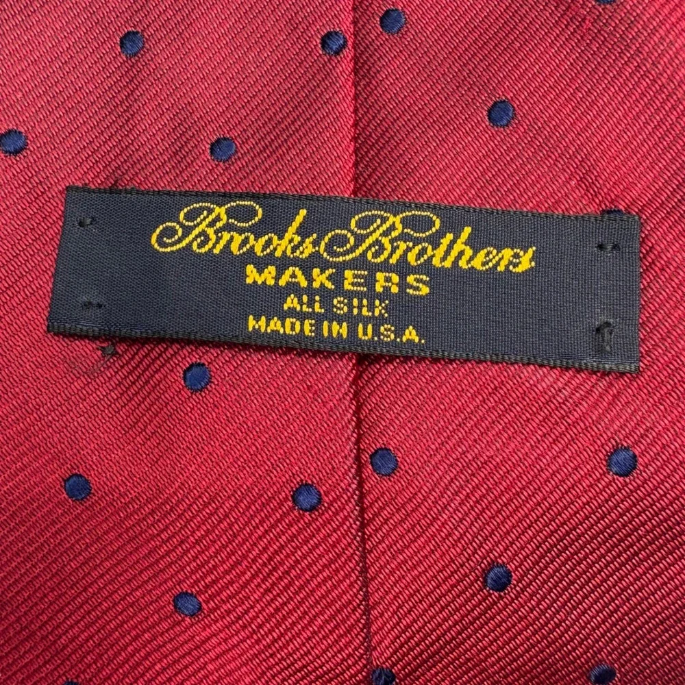 Brooks Brothers Tie Mens One Size Burgundy Red Blue Polka Dot Silk Made‎ in USA
